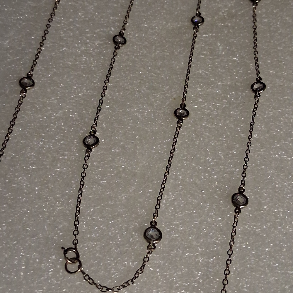 Sterling Silver 925 Cushion Cut Station Necklace 35 In Long.